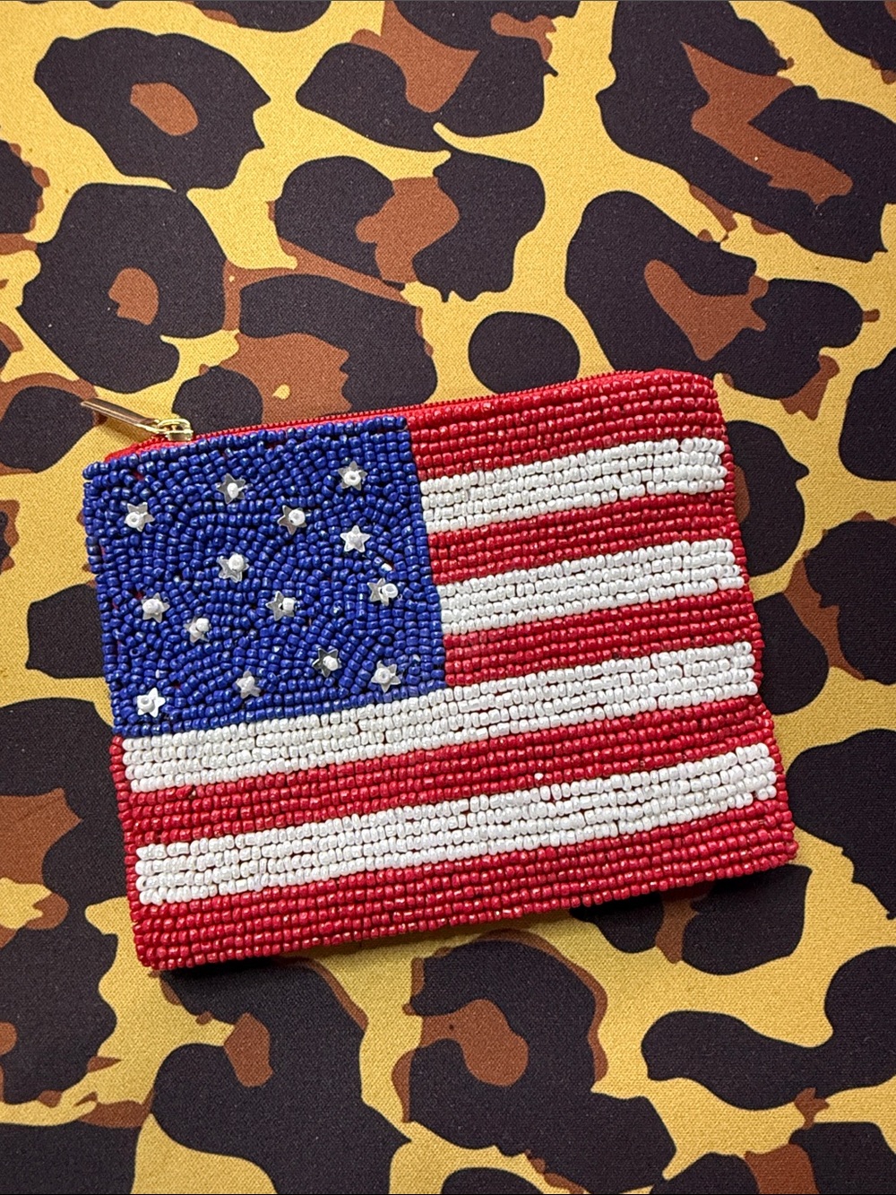 Beaded American Flag Card Holder